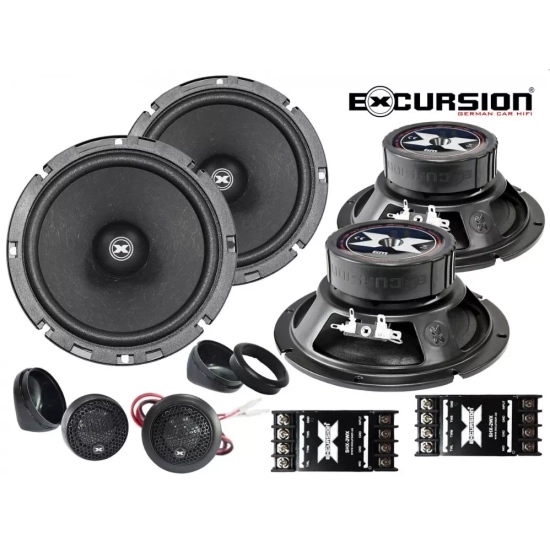 Excursion SHX-6C dB  2-drożny samochodowy zestaw głośnikowy: 4 woofery 165mm, 2 tweetery 25mm, 4 zwrotnice - 1.5ohm, 180/400W, 95dB, 40-21000Hz, głęb.